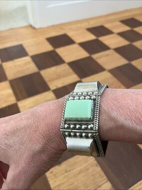Gorgeous VINTAGE Mexico Panel Bracelet with Mint Green Gems